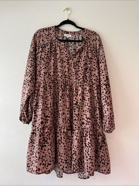 Umgee Mauve Pink/brown and Black Printed Tiered Dress